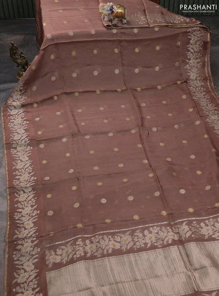 Silk kota saree brown with zari woven buttas and zari woven border