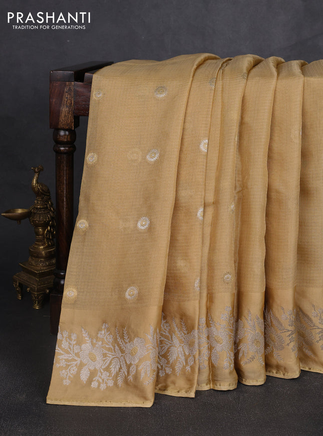 Silk kota saree sandal with zari woven buttas and zari woven border