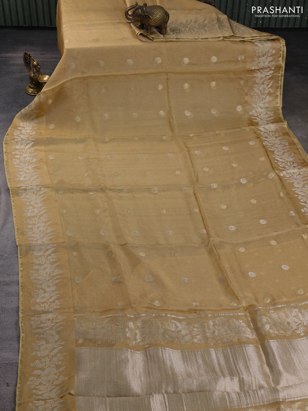 Silk kota saree sandal with zari woven buttas and zari woven border
