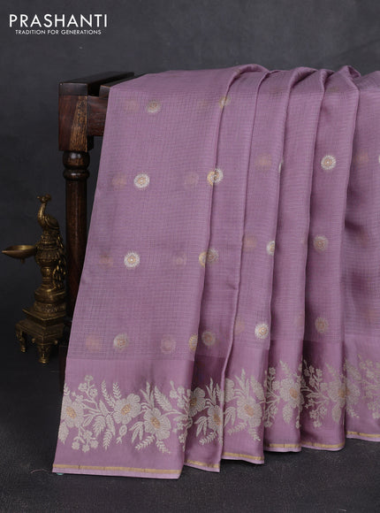 Silk kota saree lavender with zari woven buttas and zari woven border
