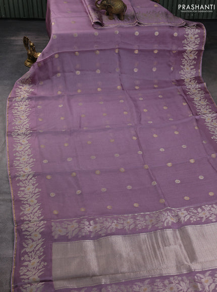 Silk kota saree lavender with zari woven buttas and zari woven border