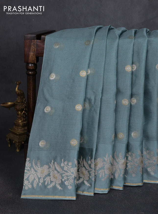 Silk kota saree pastel blue shade with zari woven buttas and zari woven border
