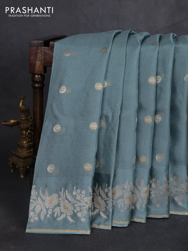 Silk kota saree pastel blue shade with zari woven buttas and zari woven border