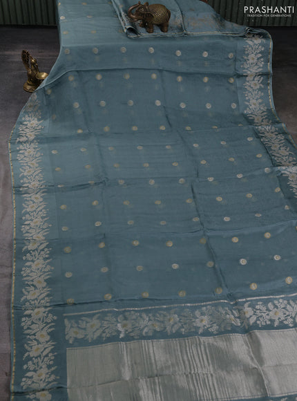 Silk kota saree pastel blue shade with zari woven buttas and zari woven border