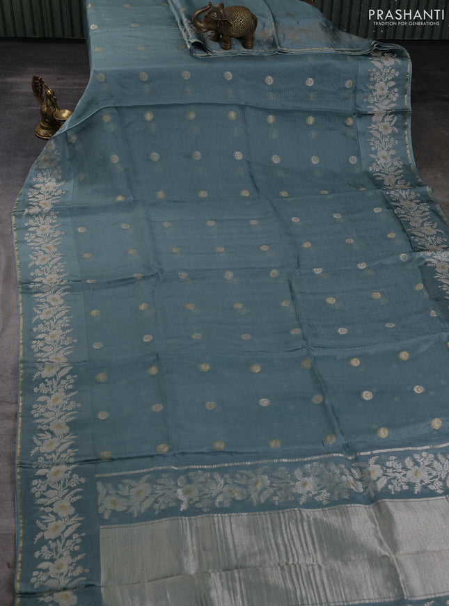Silk kota saree pastel blue shade with zari woven buttas and zari woven border