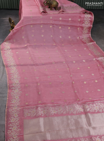Silk kota saree peach pink with zari woven buttas and zari woven border