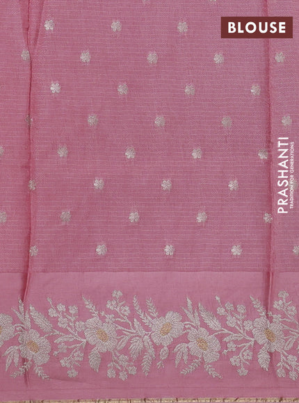 Silk kota saree peach pink with zari woven buttas and zari woven border