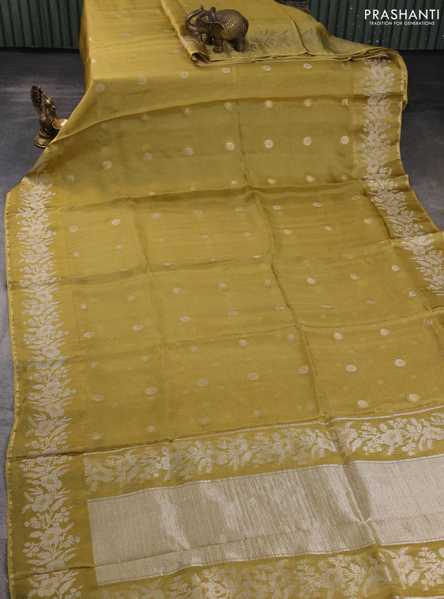 Silk kota saree mustard green with zari woven buttas and zari woven border
