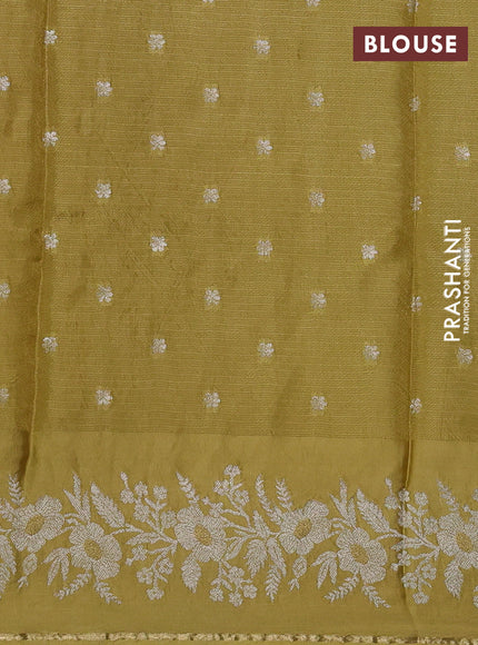 Silk kota saree mustard green with zari woven buttas and zari woven border