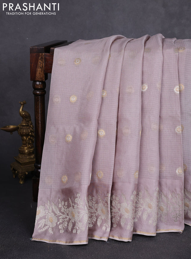 Silk kota saree pastel pink shade with zari woven buttas and zari woven border