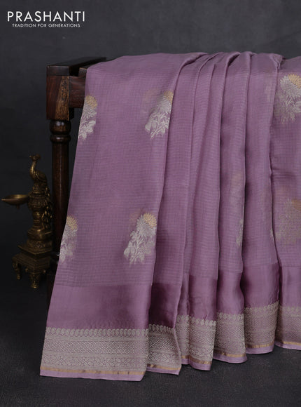 Silk kota saree pastel lavender with floral zari woven buttas and zari woven border