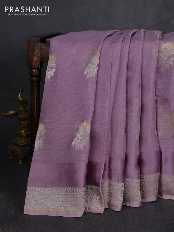Silk kota saree pastel lavender with floral zari woven buttas and zari woven border