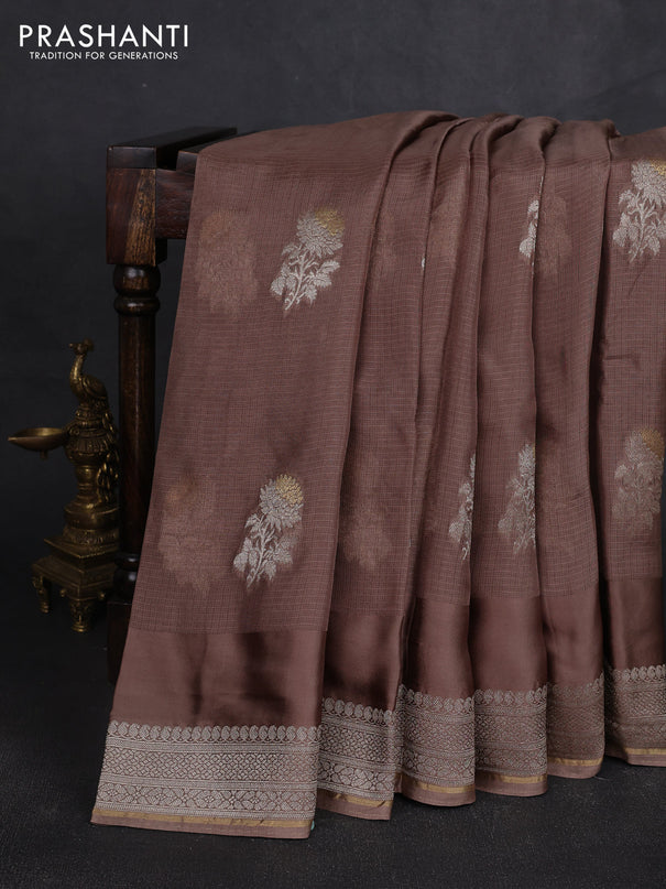 Silk kota saree brown with floral zari woven buttas and zari woven border