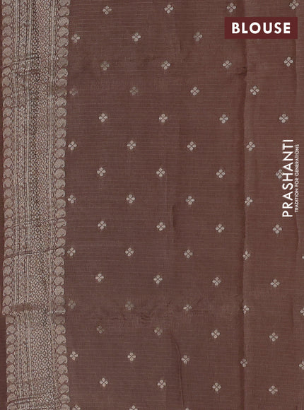 Silk kota saree brown with floral zari woven buttas and zari woven border