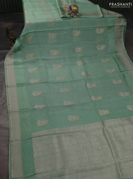 Silk kota saree teal green with floral zari woven buttas and zari woven border