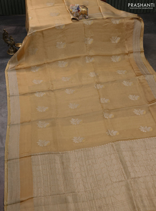 Silk kota saree sandal with floral zari woven buttas and zari woven border