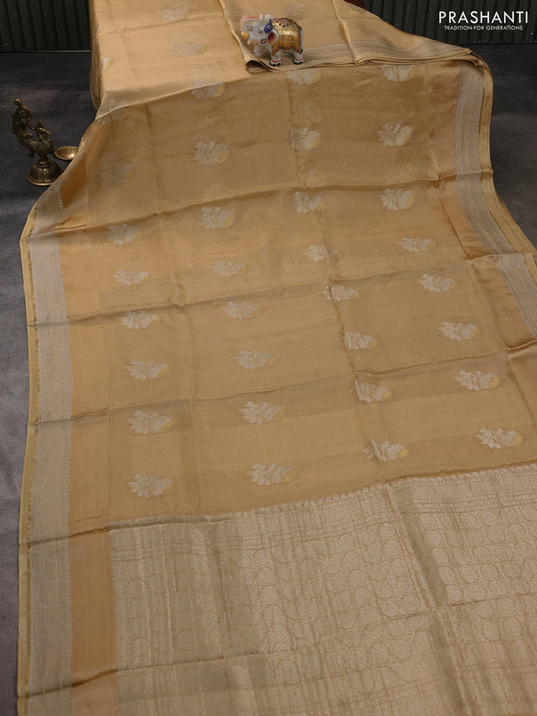 Silk kota saree sandal with floral zari woven buttas and zari woven border