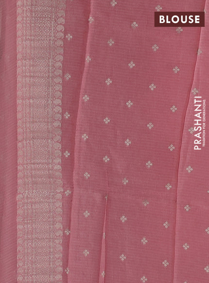 Silk kota saree peach pink with floral zari woven buttas and zari woven border