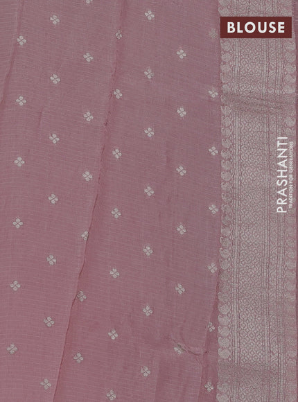 Silk kota saree pastel pink with floral zari woven buttas and zari woven border