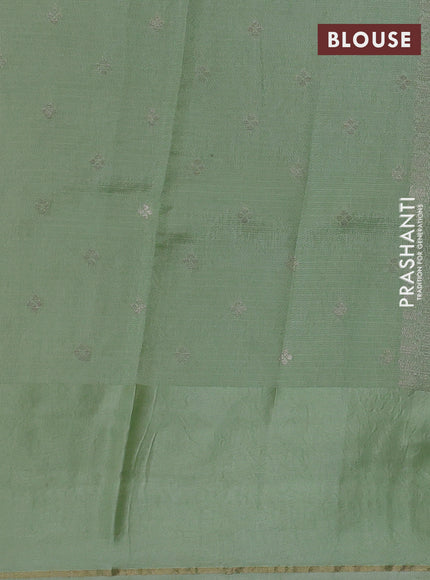 Silk kota saree pista green with floral zari woven buttas and zari woven border