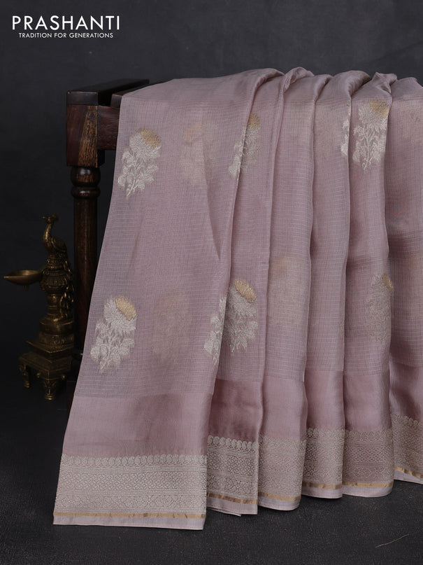 Silk kota saree pastel pink shade with floral zari woven buttas and zari woven border