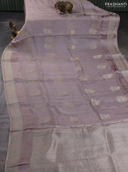Silk kota saree pastel pink shade with floral zari woven buttas and zari woven border
