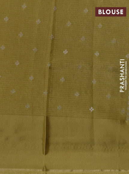 Silk kota saree mustard green with floral zari woven buttas and zari woven border