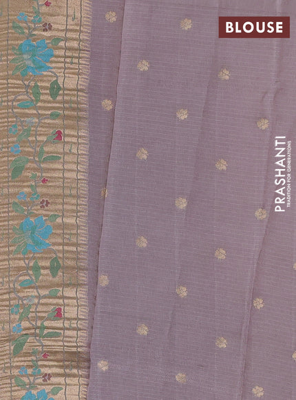 Silk kota saree grey shade with allover zari woven buttas and floral design paithani style border