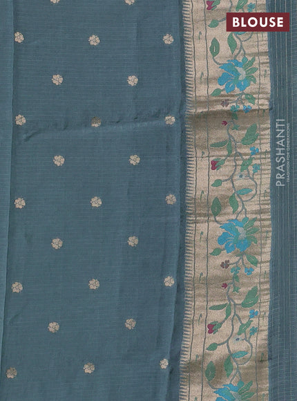 Silk kota saree pastel green with allover zari woven buttas and floral design paithani style border