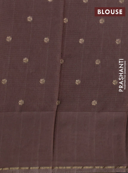 Silk kota saree pastel brown with allover zari woven buttas and floral design paithani style border