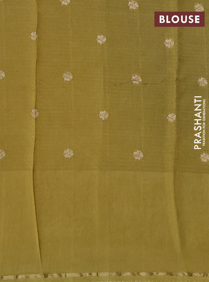 Silk kota saree mustard green with allover zari woven buttas and floral design paithani style border