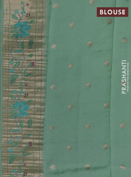 Silk kota saree teal green with allover zari woven buttas and floral design paithani style border