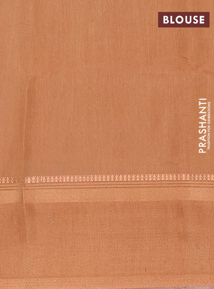 Art Linen saree dark sandal with allover floal prints and temple design rettapet zari woven border