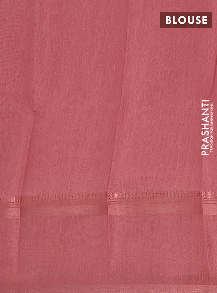 Art Linen saree peach shade with allover floal prints and temple design rettapet zari woven border