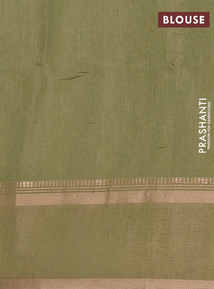 Art Linen saree pastel green and mehendi green with allover floal prints and temple design rettapet zari woven border
