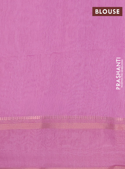 Art Linen saree pastel pink and pink with allover floral prints and temple design rettapet zari woven border