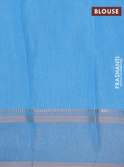 Art Linen saree pastel blue and blue shade with allover floral prints and temple design rettapet zari woven border