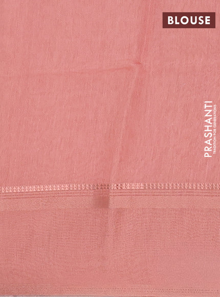 Art Linen saree peach shade with allover floral prints and temple design rettapet zari woven border