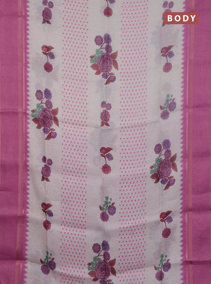 Art Linen saree mauve pink with allover floral prints and temple design rettapet zari woven border