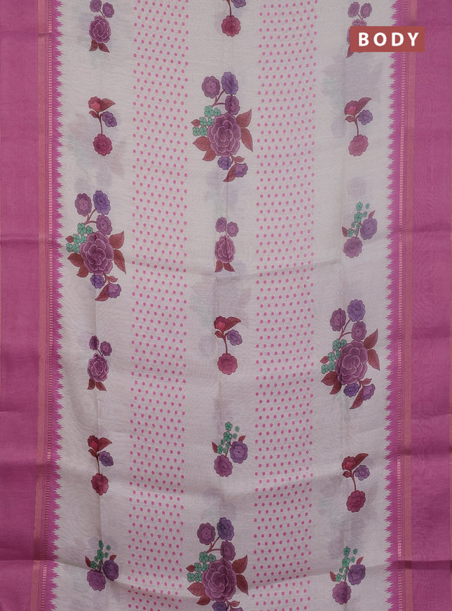 Art Linen saree mauve pink with allover floral prints and temple design rettapet zari woven border