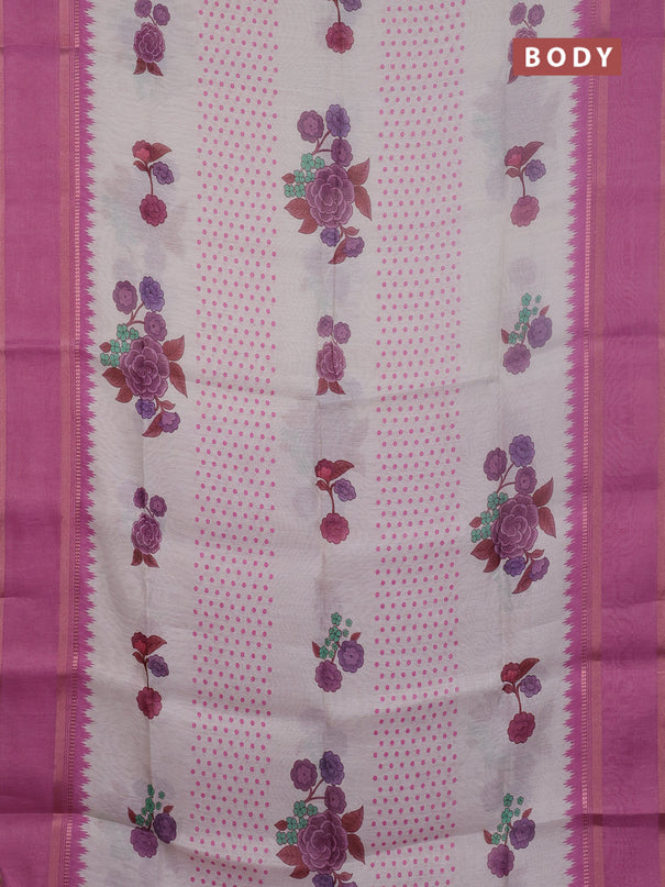 Art Linen saree mauve pink with allover floral prints and temple design rettapet zari woven border