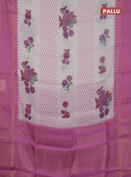 Art Linen saree mauve pink with allover floral prints and temple design rettapet zari woven border