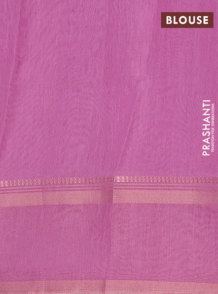 Art Linen saree mauve pink with allover floral prints and temple design rettapet zari woven border