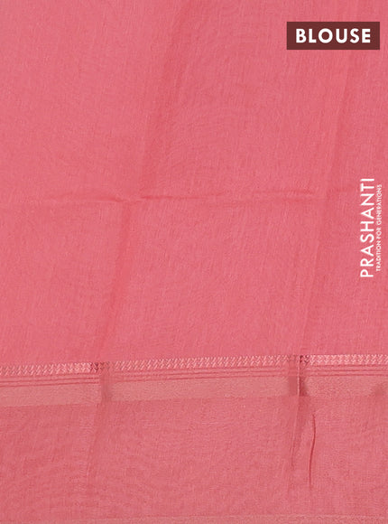Art Linen saree peach shade with allover floral prints and temple design rettapet zari woven border