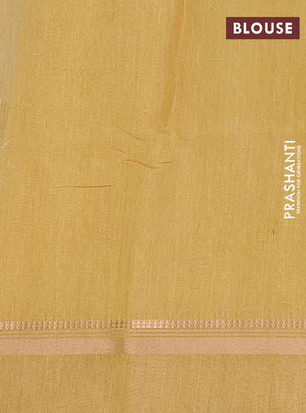 Art Linen saree mustard yellow with allover floral prints and temple design rettapet zari woven border
