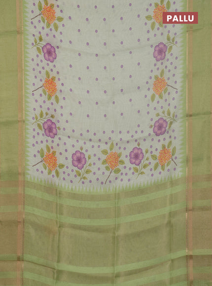 Art Linen saree lime green with allover floral prints and temple design rettapet zari woven border