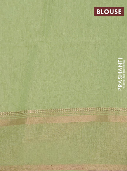 Art Linen saree lime green with allover floral prints and temple design rettapet zari woven border