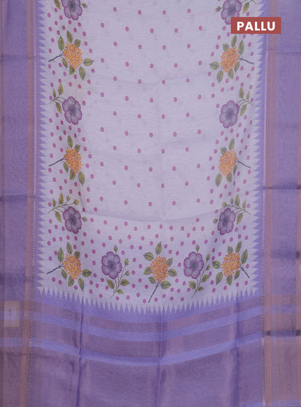 Art Linen saree lavender with allover floral prints and temple design rettapet zari woven border