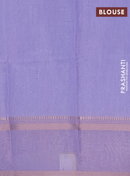 Art Linen saree lavender with allover floral prints and temple design rettapet zari woven border