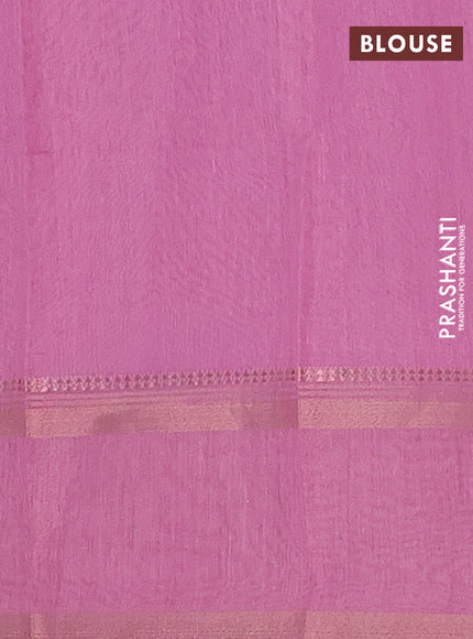 Art Linen saree light pink and pink with allover floral prints and temple design rettapet zari woven border
